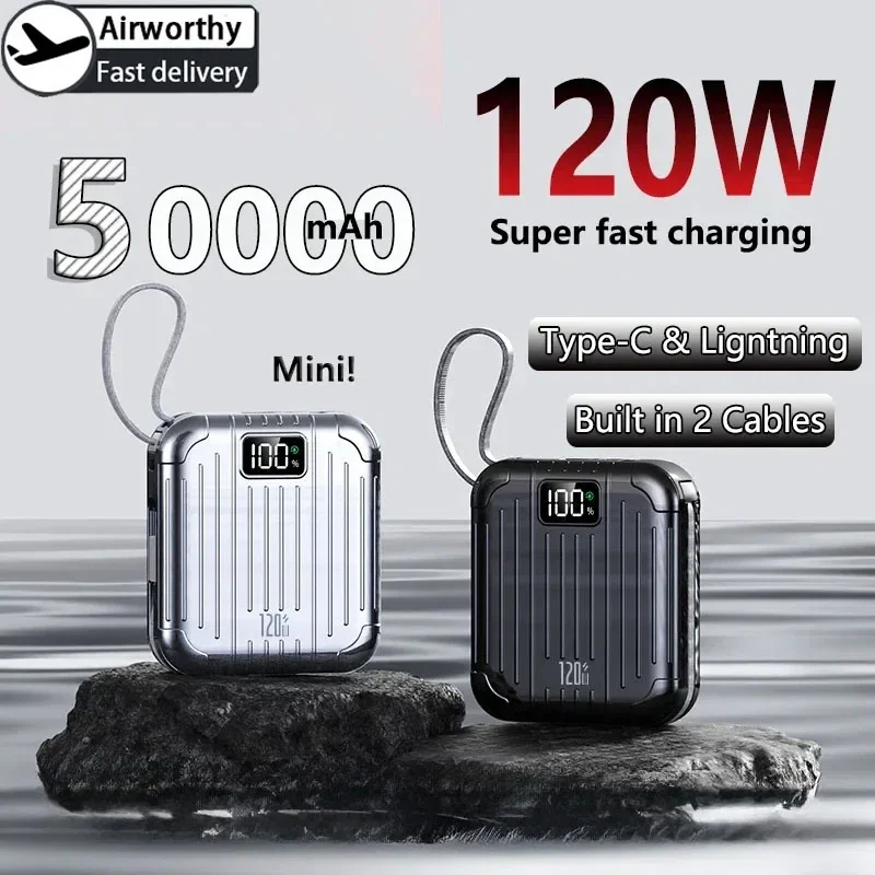 Solar Emergency Charger - แบตสำรองขนาดเล็กกะทัดรัด 50000mAh สะดวกสบาย รองรับการชาร์จเร็ว PD20W พร้อมสายในตัว