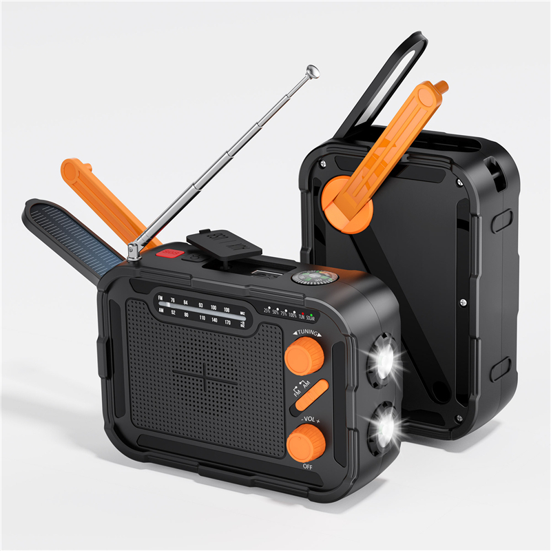 Solar Emergency Charger - 5000มิลลิแอมป์ต่อชั่วโมงมีวิทยุแบตสำรองพลังงานแสงอาทิตย์ชาร์จผ่าน USB แบบมือหมุนวิทยุ FM AM WB