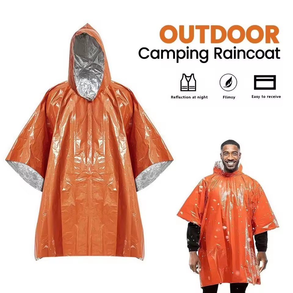 Emergency Poncho Rain - 1 ชิ้น/2 ชิ้น เสื้อกันฝนฉุกเฉินพร้อมผ้าห่มกันหนาว ฟอยล์อลูมิเนียม อุปกรณ์เอาตัวรอด